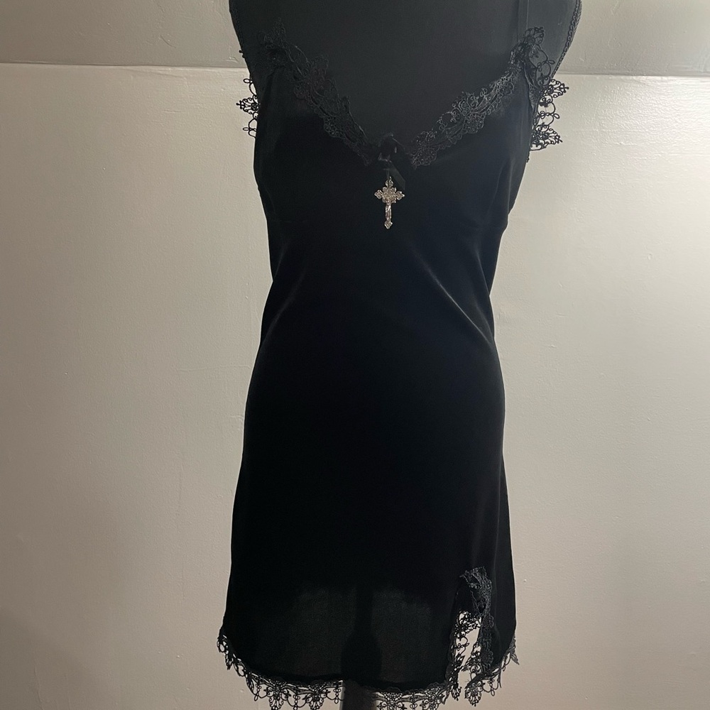 Black Lace Trim Slip Dress